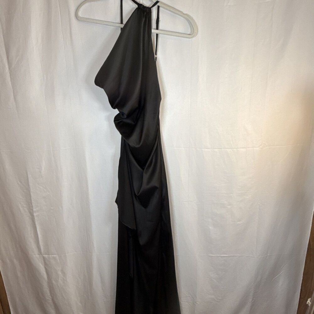 Women’s Unbranded One Shoulder Black Slip Dress Thigh High Slit Size Small